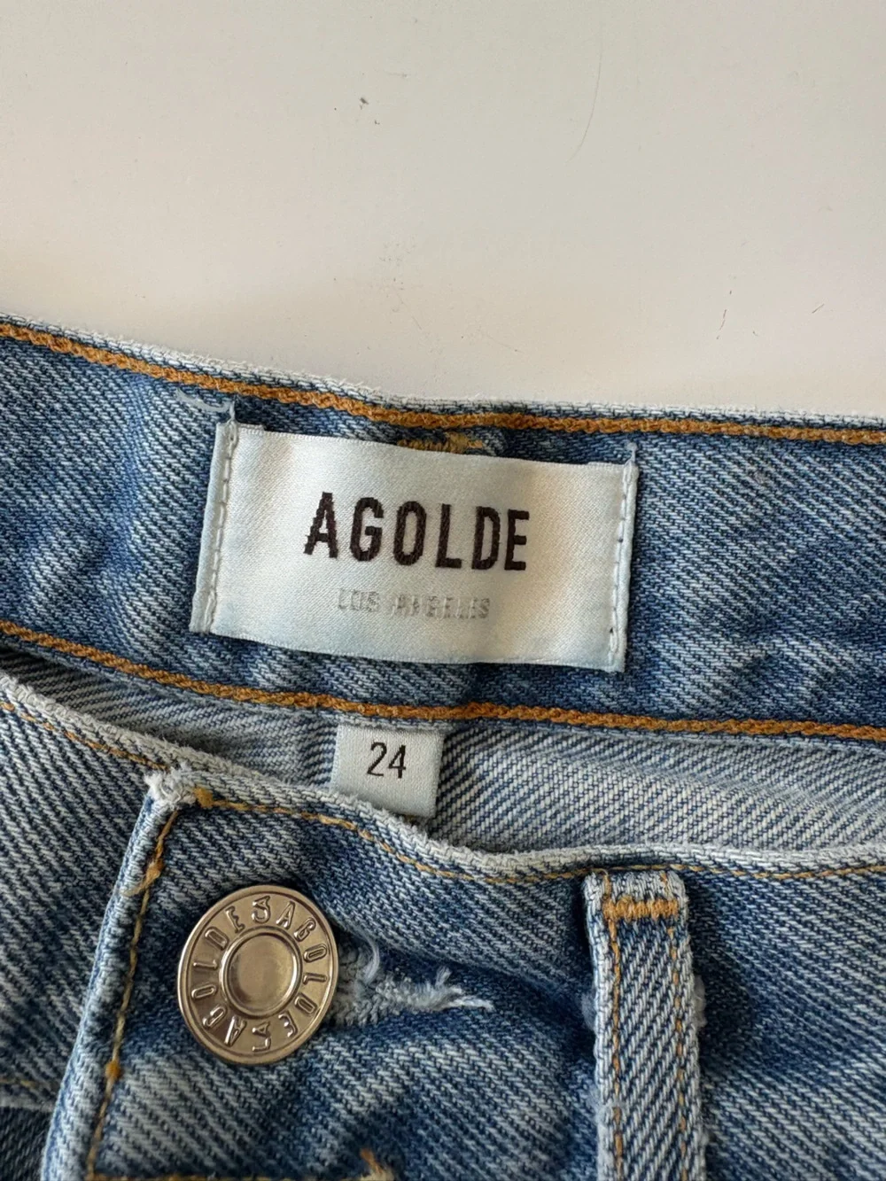 AGOLDE || 90's Mid Rise Loose Fit Jeans in Fall Out Distressed Blue 24